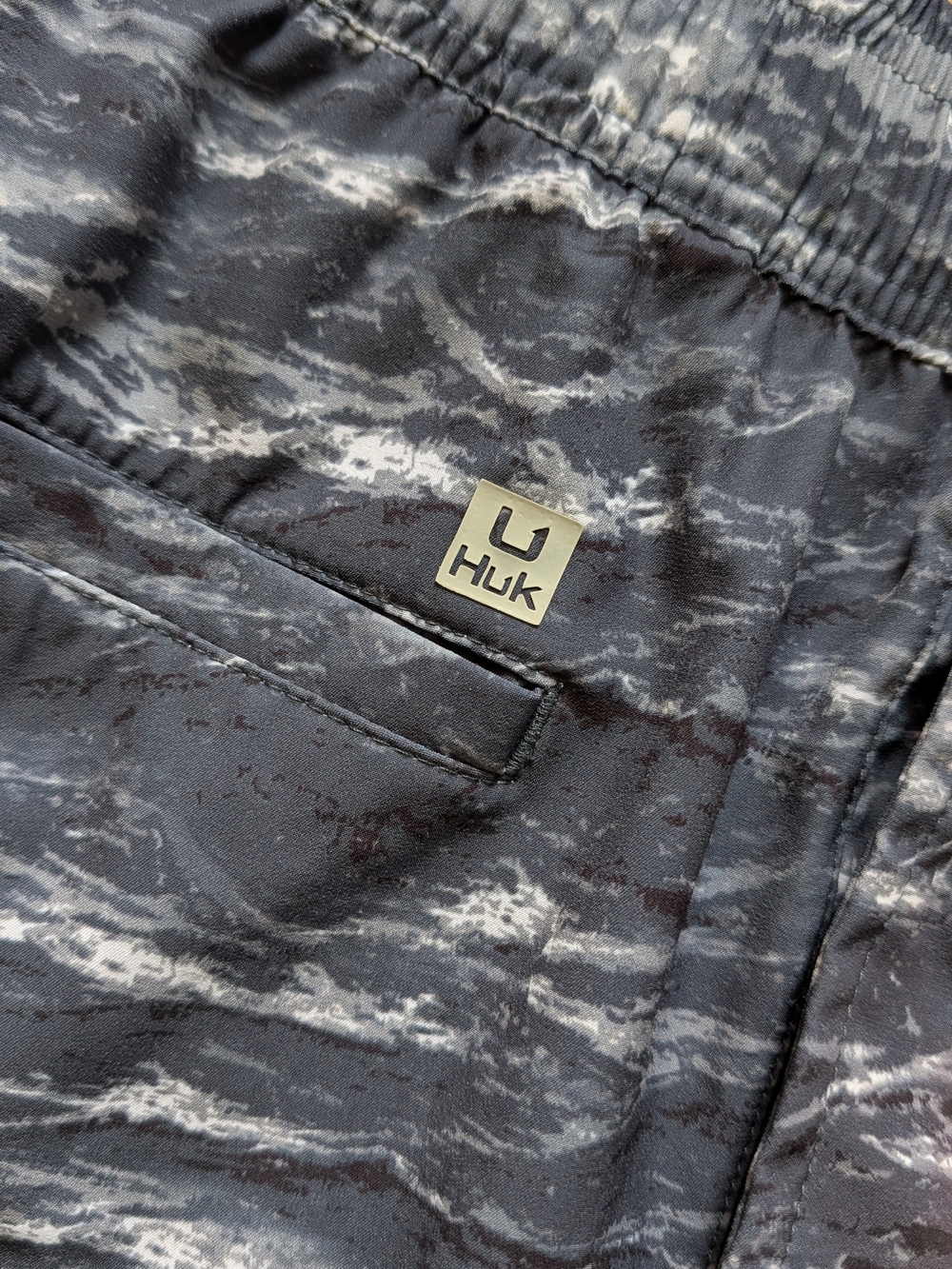 Huk Men's Blue-Gray Wave Print Swim Trunks - Picture 4 of 5